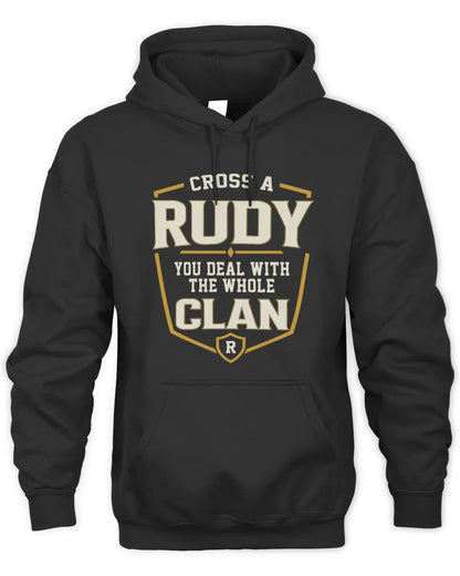 RUDY NT1-K008 Cross A/An NAME, You Deal With the Whole Clan | Personalized Vintage T-Shirt - Unisex Hoodie - Black