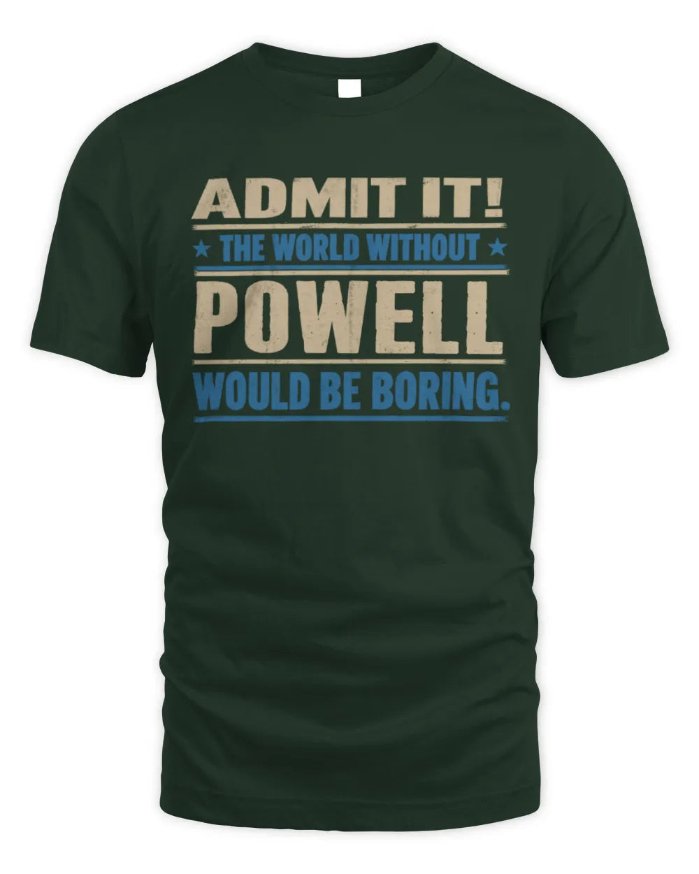 POWELL TP68-K2-968 – Personalized Funny Quote Apparel “The World Without NAME Would Be Boring” - Unisex Standard T-Shirt - Forest Green