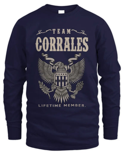CORRALES TP06-K82 – Personalized Classic Style Apparel “Team NAME Lifetime Member” - Men's Long Sleeved T-Shirt - Navy