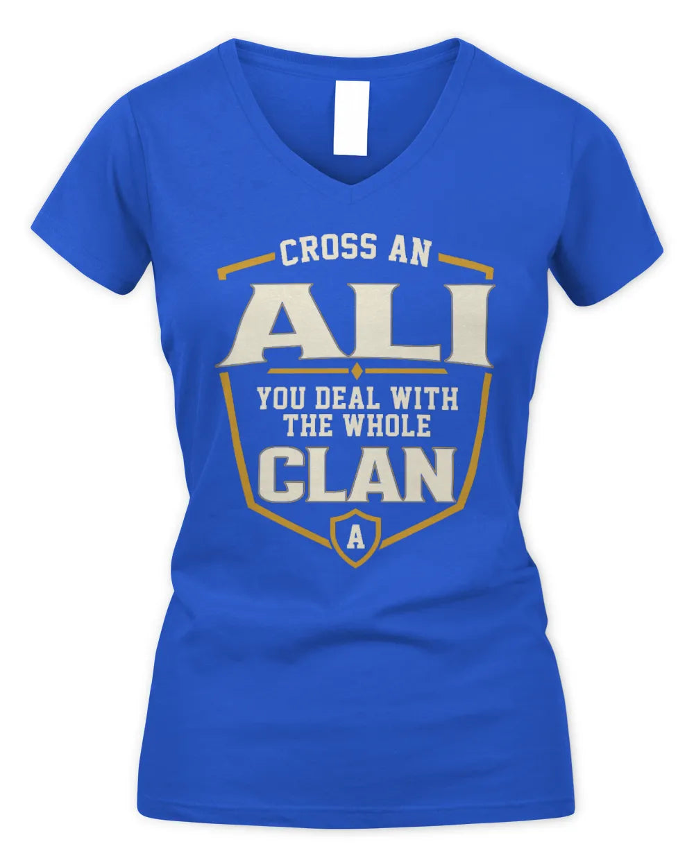 ALI NT1-K008 Cross A/An NAME, You Deal With the Whole Clan | Personalized Vintage T-Shirt - Women's V-Neck T-Shirt - Royal