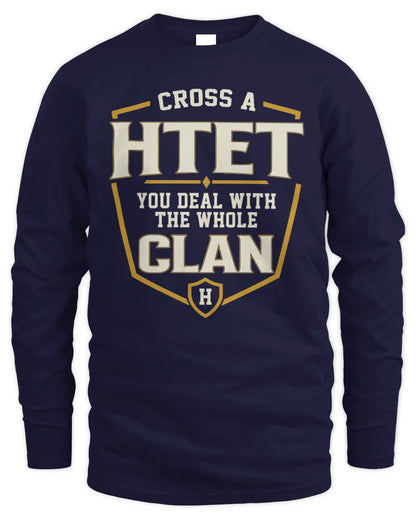 HTET NT1-K008 Cross A/An NAME, You Deal With the Whole Clan | Personalized Vintage T-Shirt - Men's Long Sleeved T-Shirt - Navy
