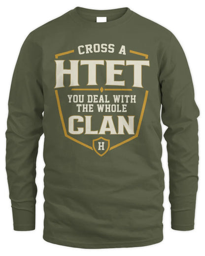 HTET NT1-K008 Cross A/An NAME, You Deal With the Whole Clan | Personalized Vintage T-Shirt - Men's Long Sleeved T-Shirt - Military Green