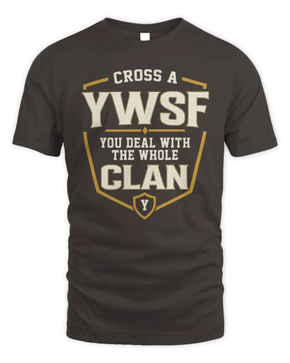 YWSF NT1-K008 Cross A/An NAME, You Deal With the Whole Clan | Personalized Vintage T-Shirt - Unisex Standard T-Shirt - Dark Chocolate