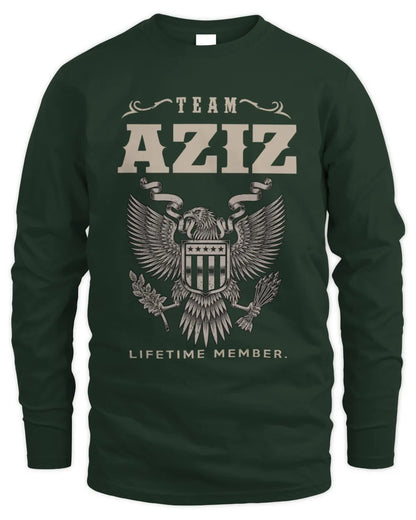 AZIZ TP06-K82 – Personalized Classic Style Apparel “Team NAME Lifetime Member” - Men's Long Sleeved T-Shirt - Forest Green