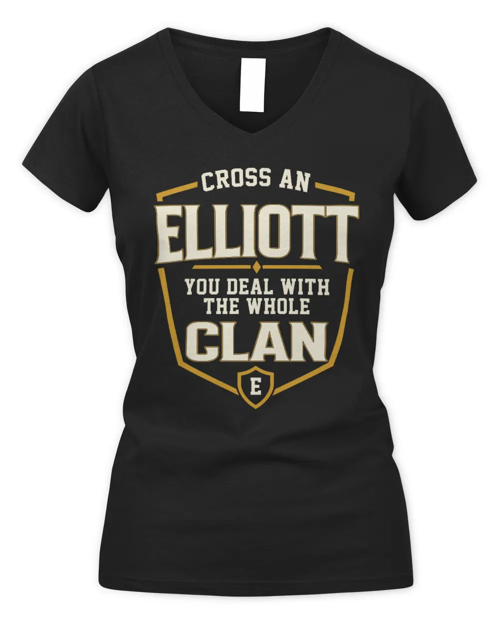ELLIOTT NT1-K008 Cross A/An NAME, You Deal With the Whole Clan | Personalized Vintage T-Shirt - Women's V-Neck T-Shirt - Black