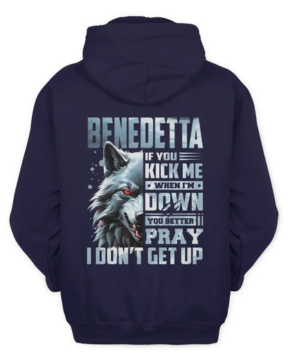 BENEDETTA AP62-K4-666 - Personalized Fierce Wolf Quote Apparel “If You Kick Me When I’m Down, You Better Pray I Don’t Get Up” - Unisex Hoodie - Navy