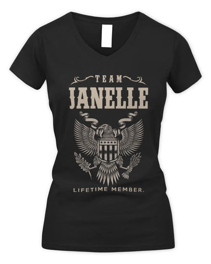 JANELLE TP06-K82 – Personalized Classic Style Apparel “Team NAME Lifetime Member” - Women's V-Neck T-Shirt - Black