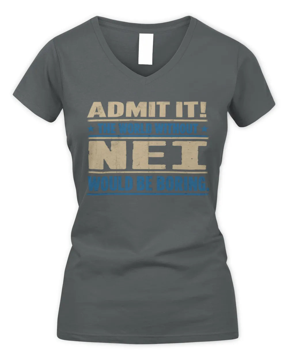 NEI TP68-K2-968 – Personalized Funny Quote Apparel “The World Without NAME Would Be Boring” - Women's V-Neck T-Shirt - Charcoal
