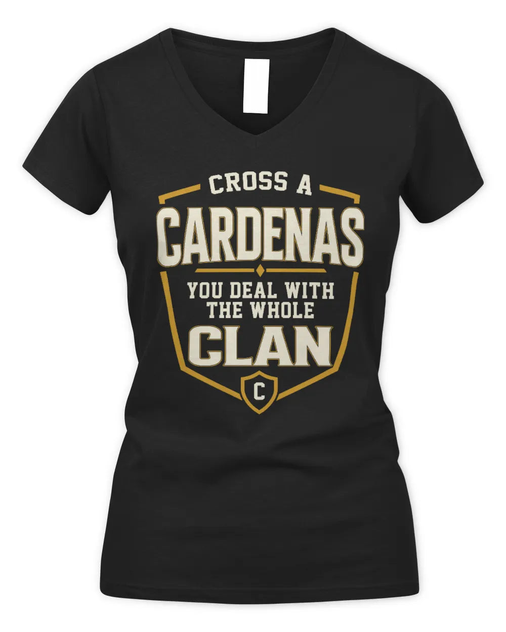 CARDENAS NT1-K008 Cross A/An NAME, You Deal With the Whole Clan | Personalized Vintage T-Shirt - Women's V-Neck T-Shirt - Black