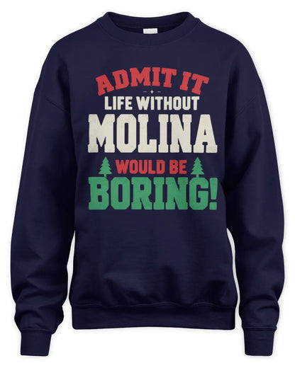 MOLINA P5 TH08 Christmas T-Shirt – “Life Without NAME Would Be Boring” - Unisex Sweatshirt - Navy