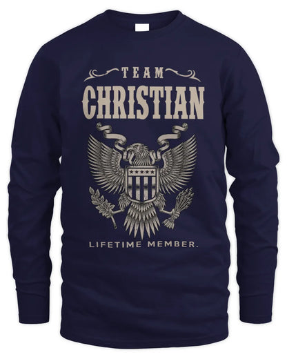 CHRISTIAN TP06-K82 – Personalized Classic Style Apparel “Team NAME Lifetime Member” - Men's Long Sleeved T-Shirt - Navy