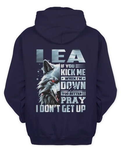 LEA AP62-K4-666 - Personalized Fierce Wolf Quote Apparel “If You Kick Me When I’m Down, You Better Pray I Don’t Get Up” - Unisex Hoodie - Navy