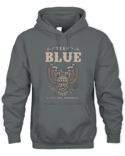 BLUE TP06-K82 – Personalized Classic Style Apparel “Team NAME Lifetime Member” - Unisex Hoodie - Charcoal