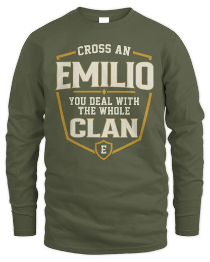 EMILIO NT1-K008 Cross A/An NAME, You Deal With the Whole Clan | Personalized Vintage T-Shirt - Men's Long Sleeved T-Shirt - Military Green