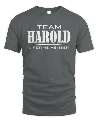 HAROLD BL62-K4-128 - Personalized “Team NAME Lifetime Member” - Unisex Standard T-Shirt - Charcoal