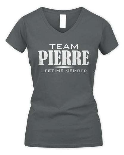 PIERRE BL62-K4-128 - Personalized “Team NAME Lifetime Member” - Women's V-Neck T-Shirt - Charcoal