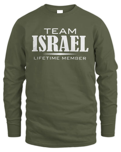 ISRAEL BL62-K4-128 - Personalized “Team NAME Lifetime Member” - Men's Long Sleeved T-Shirt - Military Green