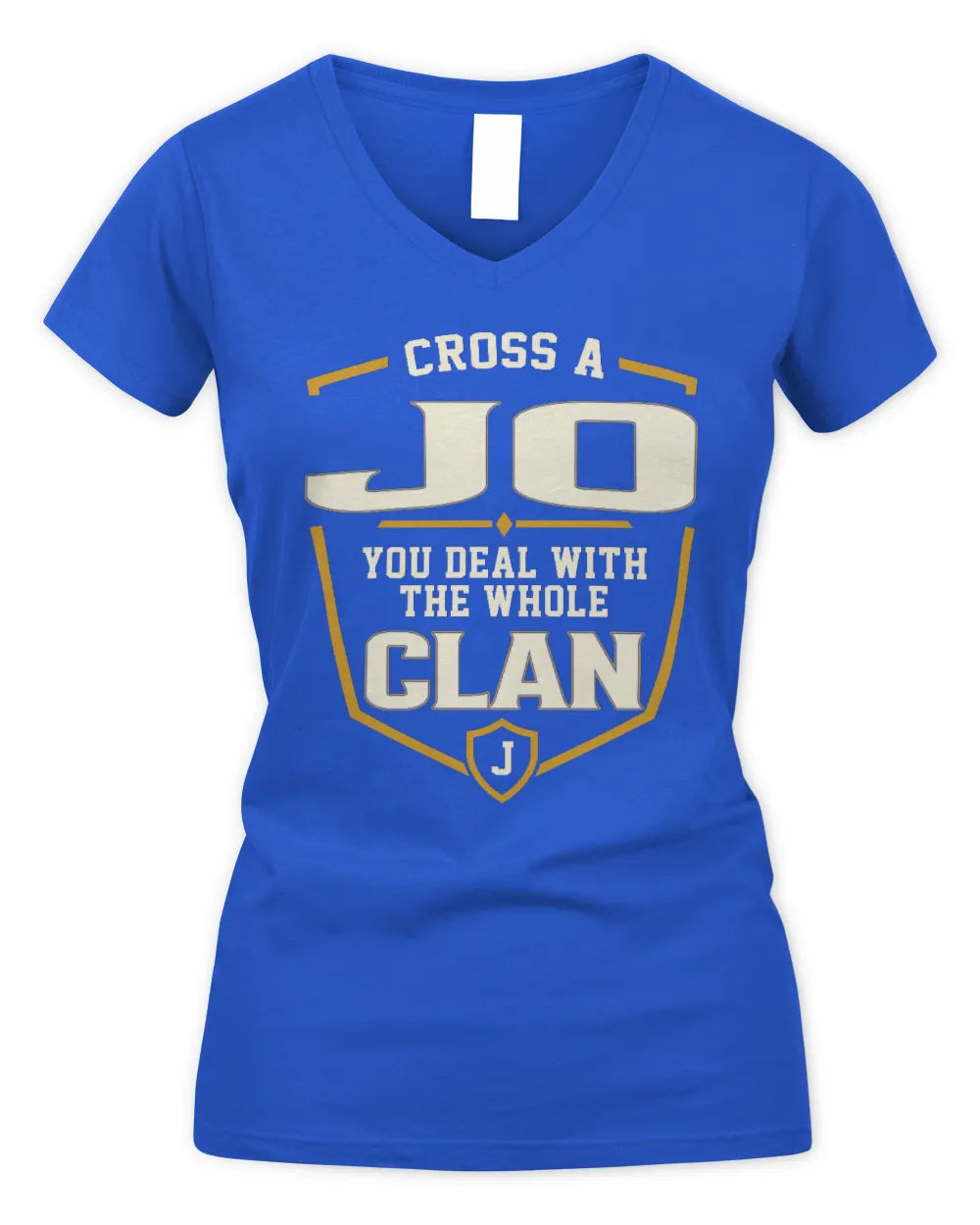 JO NT1-K008 Cross A/An NAME, You Deal With the Whole Clan | Personalized Vintage T-Shirt - Women's V-Neck T-Shirt - Royal