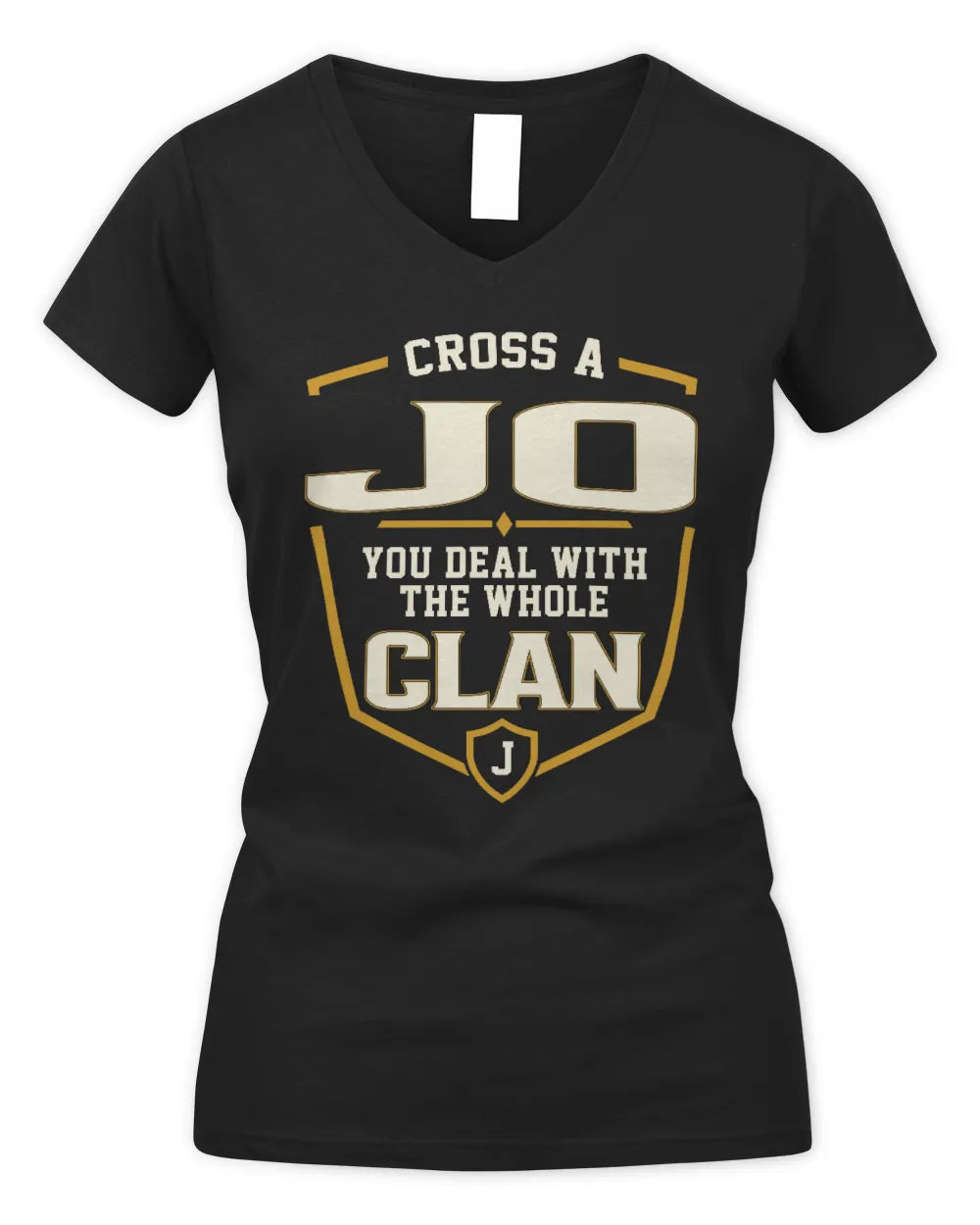 JO NT1-K008 Cross A/An NAME, You Deal With the Whole Clan | Personalized Vintage T-Shirt - Women's V-Neck T-Shirt - Black