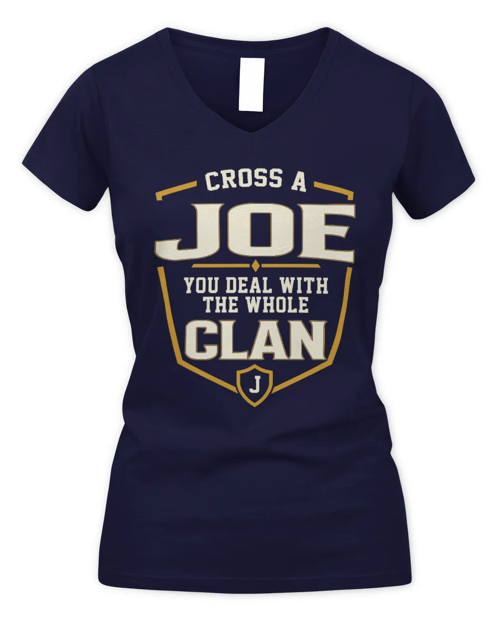 JOE NT1-K008 Cross A/An NAME, You Deal With the Whole Clan | Personalized Vintage T-Shirt - Women's V-Neck T-Shirt - Navy