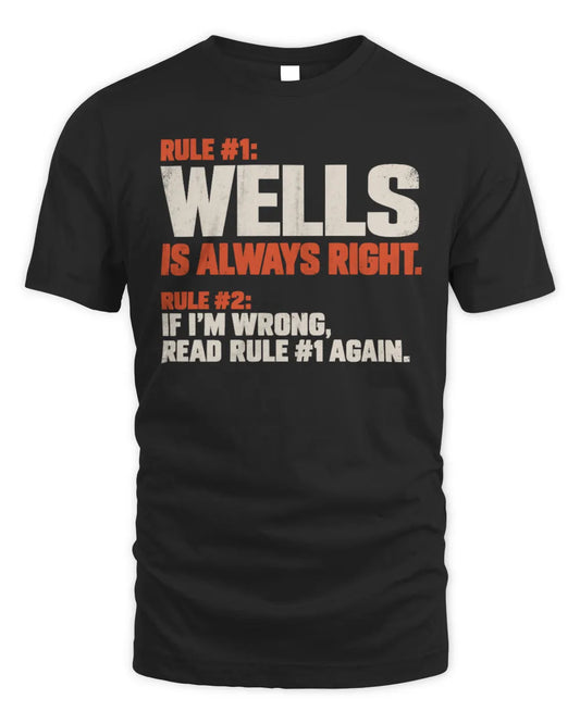 WELLS NP1-H006 
Always Right Personalized Name T-Shirt – Funny Custom Name Shirt - Unisex Standard T-Shirt - Black