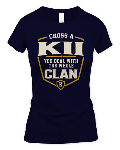 KII NT1-K008 Cross A/An NAME, You Deal With the Whole Clan | Personalized Vintage T-Shirt - Women's Standard T-Shirt - Navy