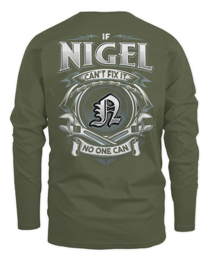 NIGEL AP81-K4-626 - Personalized Ahmed Quote Apparel “If Ahmed Can't Fix It, No One Can” - Men's Long Sleeved T-Shirt - Military Green