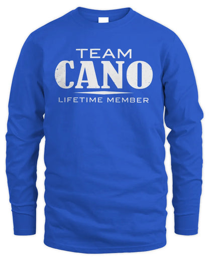CANO BL62-K4-128 - Personalized “Team AARON Lifetime Member” - Men's Long Sleeved T-Shirt - Royal
