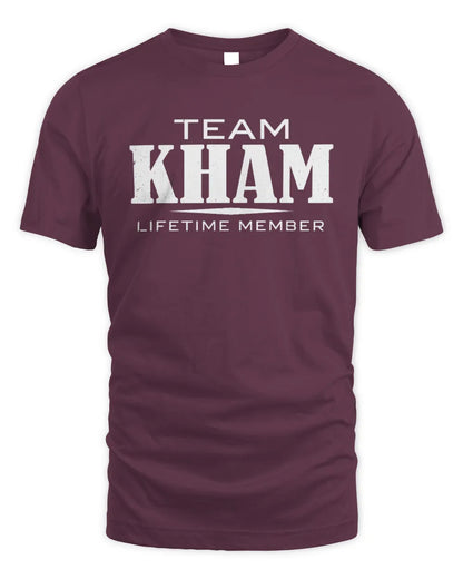 KHAM BL62-K4-128 - Personalized “Team NAME Lifetime Member” - Unisex Standard T-Shirt - Maroon