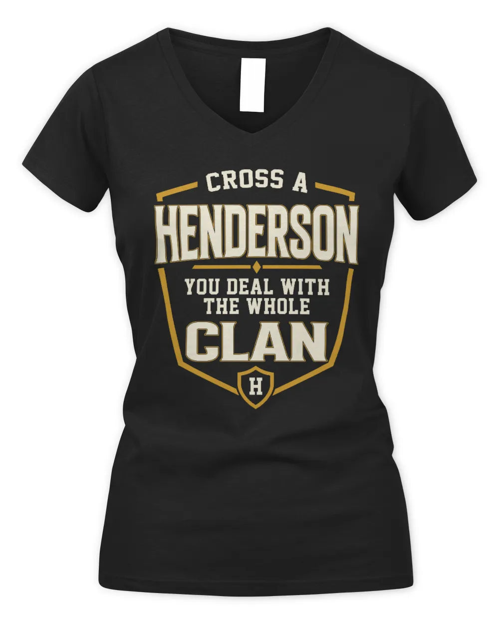 HENDERSON NT1-K008 Cross A/An NAME, You Deal With the Whole Clan | Personalized Vintage T-Shirt - Women's V-Neck T-Shirt - Black