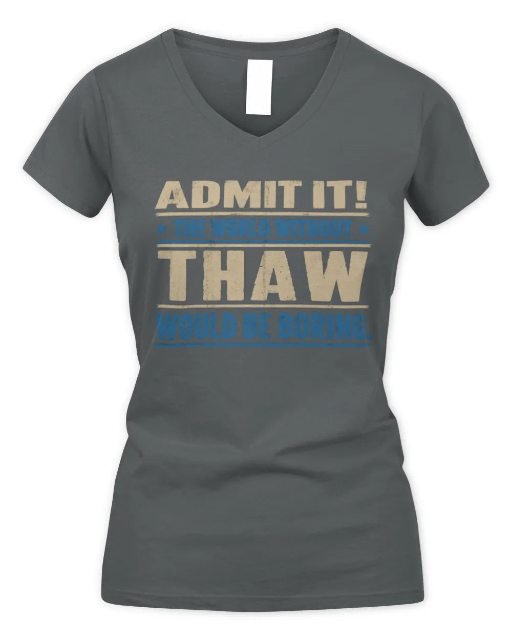 THAW TP68-K2-968 – Personalized Funny Quote Apparel “The World Without NAME Would Be Boring” - Women's V-Neck T-Shirt - Charcoal