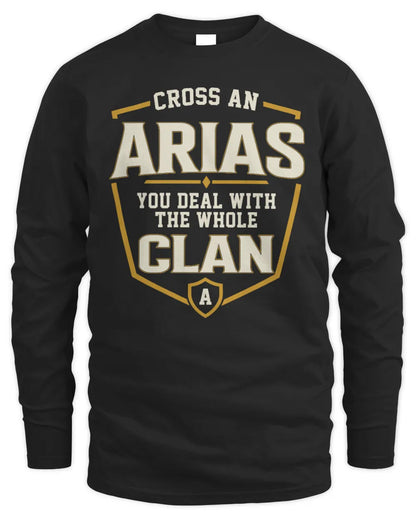 ARIAS NT1-K008 Cross A/An NAME, You Deal With the Whole Clan | Personalized Vintage T-Shirt - Men's Long Sleeved T-Shirt - Black