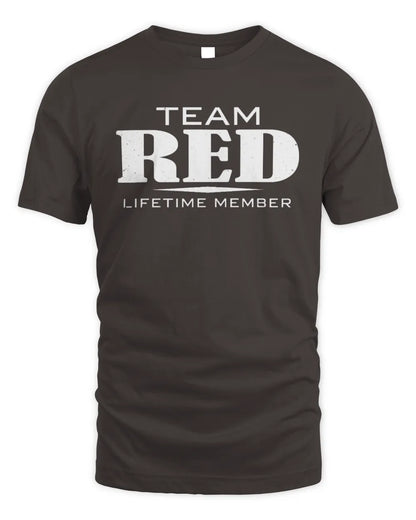 RED BL62-K4-128 - Personalized “Team NAME Lifetime Member” - Unisex Standard T-Shirt - Dark Chocolate