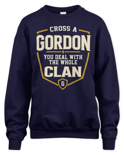 GORDON NT1-K008 Cross A/An NAME, You Deal With the Whole Clan | Personalized Vintage T-Shirt - Unisex Sweatshirt - Navy