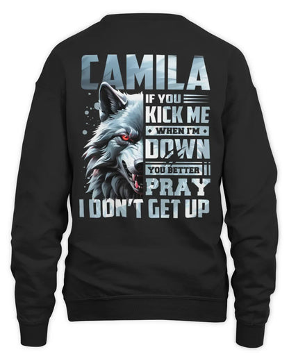 CAMILA AP62-K4-666 - Personalized Fierce Wolf Quote Apparel “If You Kick Me When I’m Down, You Better Pray I Don’t Get Up” - Unisex Sweatshirt - Black