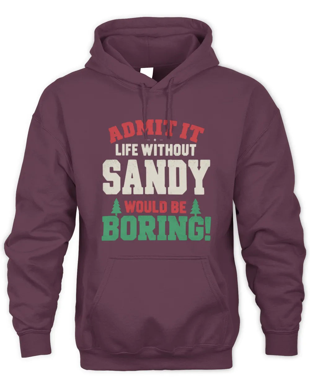 SANDY P5 TH08 Christmas T-Shirt – “Life Without NAME Would Be Boring” - Unisex Hoodie - Maroon