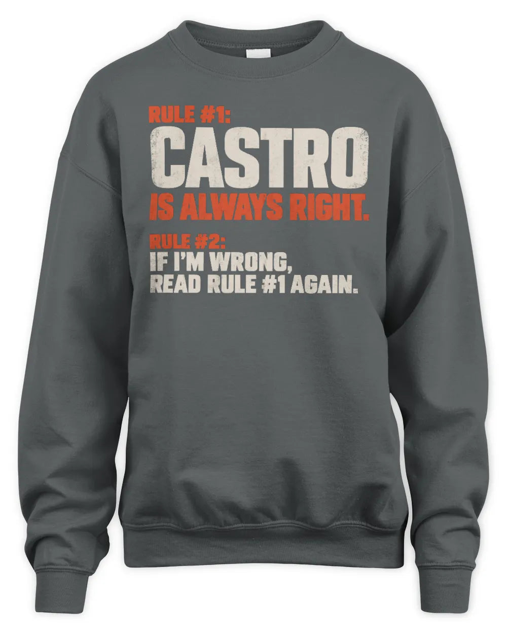 CASTRO NP1-H006 - Always Right Personalized Name T-Shirt – Funny Custom Name Shirt - Unisex Sweatshirt - Charcoal