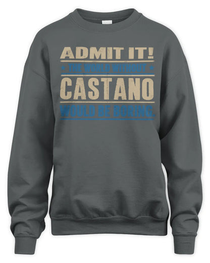 CASTANO TP68-K2-968 – Personalized Funny Quote Apparel “The World Without NAME Would Be Boring” - Unisex Sweatshirt - Charcoal