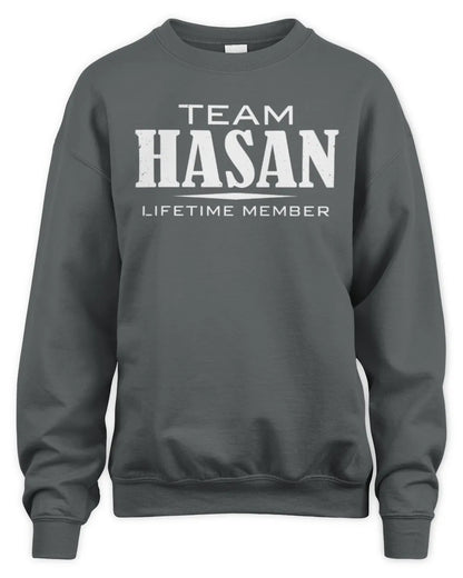 HASAN BL62-K4-128 - Personalized “Team NAME Lifetime Member” - Unisex Sweatshirt - Charcoal