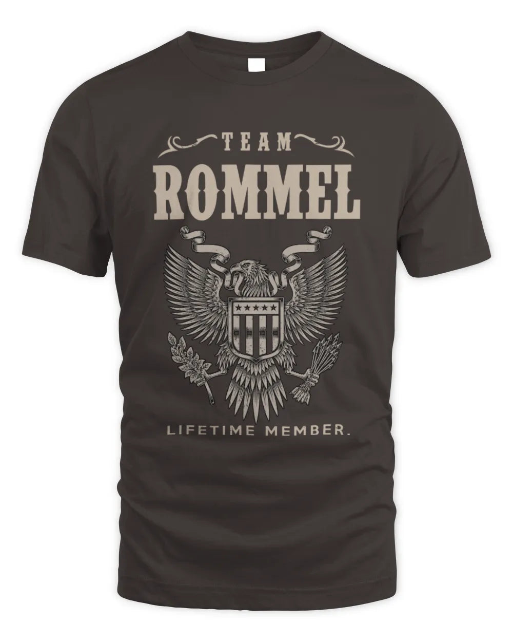 ROMMEL TP06-K82 – Personalized Classic Style Apparel “Team NAME Lifetime Member” - Unisex Standard T-Shirt - Dark Chocolate
