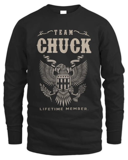 CHUCK TP06-K82 – Personalized Classic Style Apparel “Team NAME Lifetime Member” - Men's Long Sleeved T-Shirt - Black