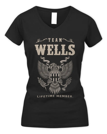WELLS TP06-K82 – Personalized Classic Style Apparel “Team NAME Lifetime Member” - Women's V-Neck T-Shirt - Black
