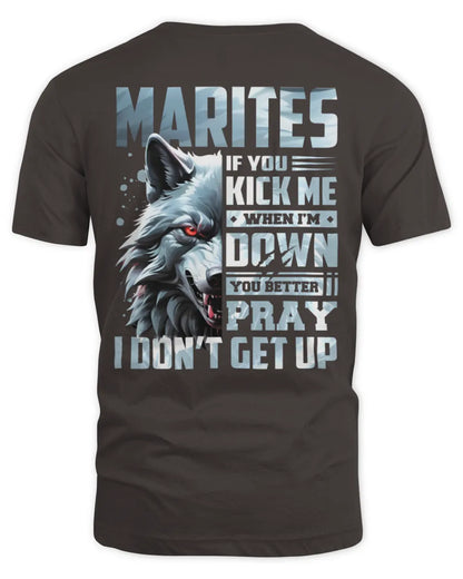 MARITES AP62-K4-666 - Personalized Fierce Wolf Quote Apparel “If You Kick Me When I’m Down, You Better Pray I Don’t Get Up” - Unisex Standard T-Shirt - Dark Chocolate