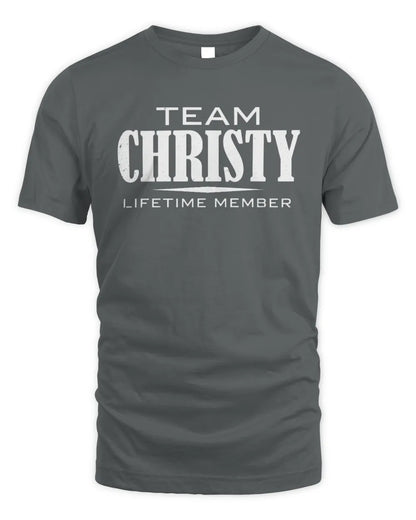 CHRISTY BL62-K4-128 - Personalized “Team NAME Lifetime Member” - Unisex Standard T-Shirt - Charcoal