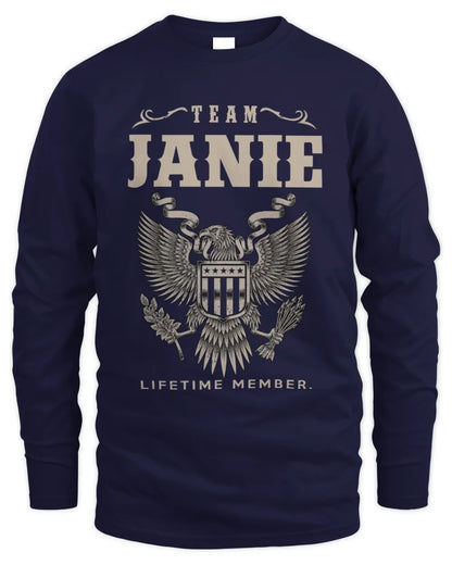 JANIE TP06-K82 – Personalized Classic Style Apparel “Team NAME Lifetime Member” - Men's Long Sleeved T-Shirt - Navy