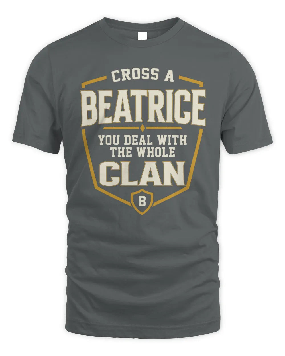 BEATRICE NT1-K008 Cross A/An NAME, You Deal With the Whole Clan | Personalized Vintage T-Shirt - Unisex Standard T-Shirt - Charcoal