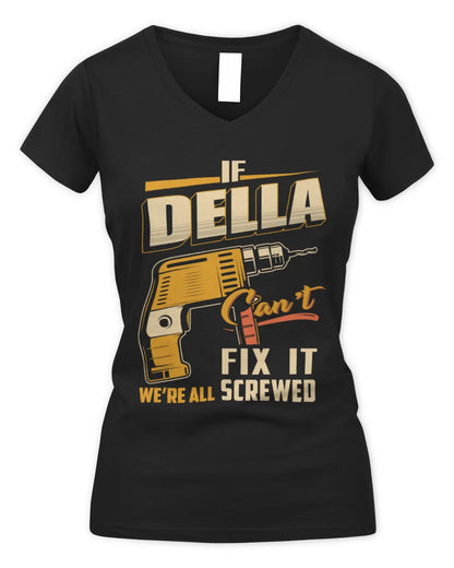 DELLA TP22-K4-228 - Personalized Handyman T-Shirt “If AARON Can’t Fix It, We’re All Screwed” - Women's V-Neck T-Shirt - Black
