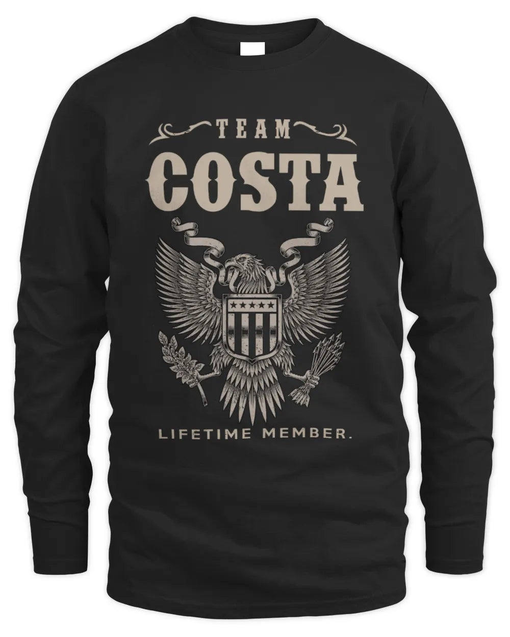 COSTA TP06-K82 – Personalized Classic Style Apparel “Team NAME Lifetime Member” - Men's Long Sleeved T-Shirt - Black
