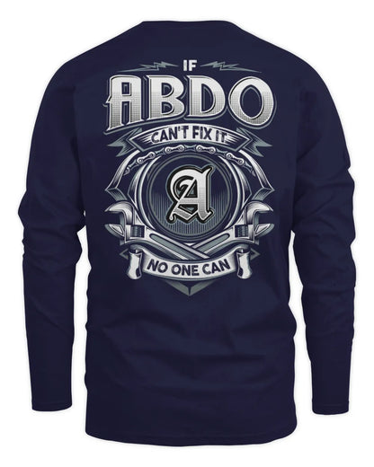 ABDO AP81-K4-626 - Personalized Ahmed Quote Apparel “If Ahmed Can't Fix It, No One Can” - Men's Long Sleeved T-Shirt - Navy