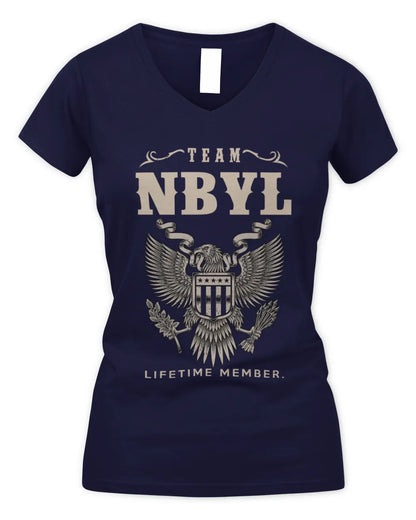 NBYL TP06-K82 – Personalized Classic Style Apparel “Team NAME Lifetime Member” - Women's V-Neck T-Shirt - Navy